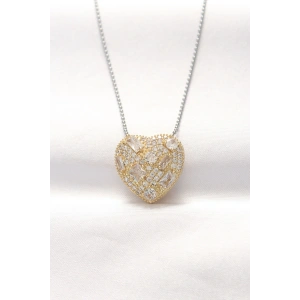 316L Çelik Çift Renk Zirkon Taşlı Kalp Kolye