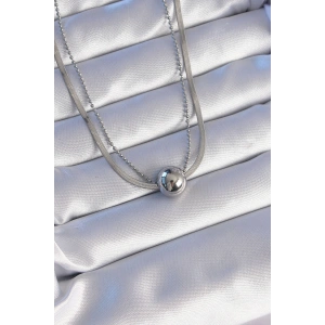 316L Çelik Çift Zincirli Gümüş Renk Topçuk İtalyan Model Kolye