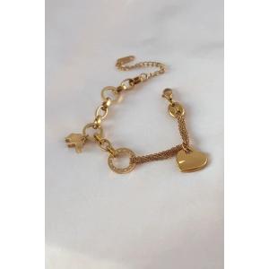 316L Çelik Gold Renk 2li Zincir Model Zirkon Taş Detay Kadın Bileklik