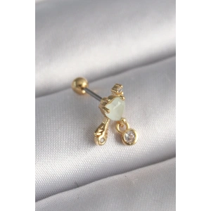 316L Çelik Gold Renk Beyaz Mineli Kalp Sallantı Zirkon Taşlı Tragus Piercing