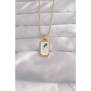 316L Çelik Gold Renk Beyaz Mineli Tarot Kolye