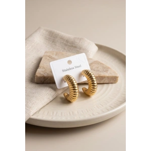 316L Çelik Gold Renk Bombeli Kroasan Model Küpe