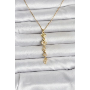 316L Çelik Gold Renk Deniz Temalı Y Model Zirkon Taşlı Kadın Kolye