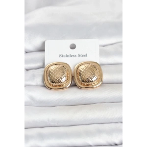 316L Çelik Gold Renk Düğme Model Kadın Küpe