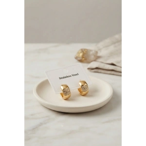 316L Çelik Gold Renk Kalın Halka Tasarım Model Küpe