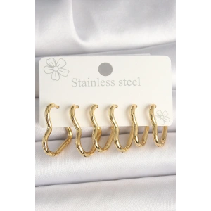316L Çelik Gold Renk Kalp Model Kadın Küpe Seti