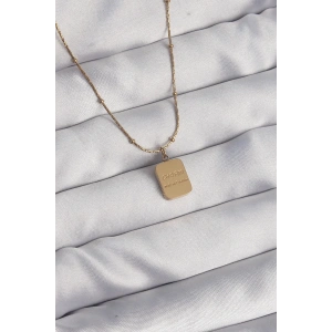 316L Çelik Gold Renk Kare Charm Model Kolye