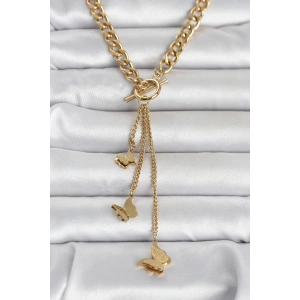 316L Çelik Gold Renk Kelebek Sallantılı Kadın Kolye