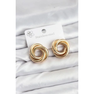 316L Çelik Gold Renk Lazerli Sarmal Halka Kadın Küpe