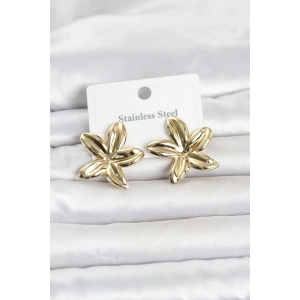 316L Çelik Gold Renk Lotus Çiçeği Model Kadın Küpe