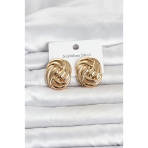 316L Çelik Gold Renk Motif Desen Model Kadın Küpe