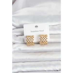 316L Çelik Gold Renk Motif Desenli Halka Kadın Küpe