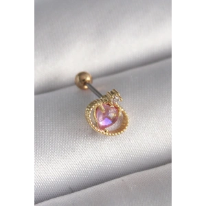 316L Çelik Gold Renk Pembe Mineli Kalp Zirkon Taş Detay Tragus Piercing