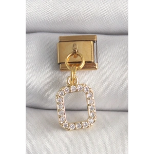 316L Çelik Gold Renk Sallantı Kare Zirkon Taşlı Nomination Charm