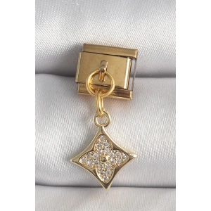 316L Çelik Gold Renk Sallantı Zirkon Taşlı Çiçek İşlemeli Nomination Charm