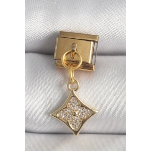 316L Çelik Gold Renk Sallantı Zirkon Taşlı Çiçek İşlemeli Nomination Charm