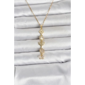 316L Çelik Gold Renk Şans Kolyesi Y Model Zirkon Taşlı Kadın Kolye