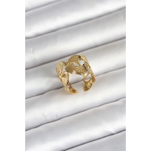 316L Çelik Gold Renk Yelpaze Model Kadın Yüzük
