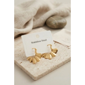 316L Çelik Gold Renk Yelpaze Model Küpe