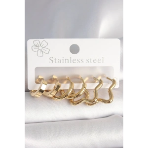 316L Çelik Gold Renk Yıldız Halka Model Kadın Küpe Seti