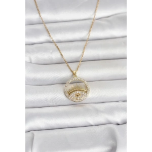 316L Çelik Gold Renk Zirkon Taşlı Göz Model Kadın Kolye