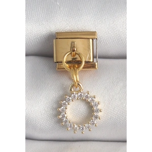 316L Çelik Gold Renk Zirkon Taşlı Sallantı Güneş Model Nomination Charm