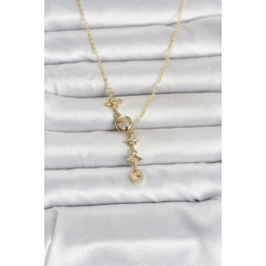 316L Çelik Gold Renk Zirkon Taşlı Y Kadın Kolye