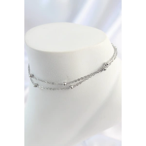 316L Çelik Gümüş Renk 2Li Topçuk Detay Zincir Model Kadın Halhal