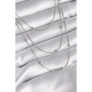 316L Çelik Gümüş Renk 3lü Topçuk Detay Kadın Kolye