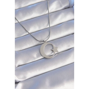 316L Çelik Gümüş Renk Ay Yıldız Model Unisex Kolye