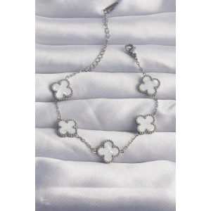 316L Çelik Gümüş Renk Beyaz Sedefli Yonca Bileklik