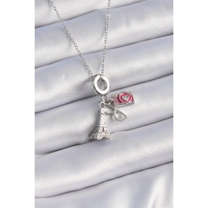 316L Çelik Gümüş Renk Eyfel Kule Fotoğraf Makinesi Model Charm Kadın Kolye