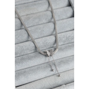 316L Çelik Gümüş Renk İtalyan Zincir Model Simli Kelebek Figür Kadın Kolye