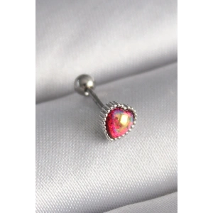 316L Çelik Gümüş Renk Kırmızı Mineli Kalp Tragus Piercing