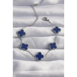 316L Çelik Gümüş Renk Mavi Mineli Yonca Bileklik