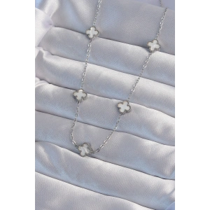 316L Çelik Gümüş Renk Minimal Beyaz Sedefli Yonca Kolye