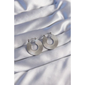 316L Çelik Gümüş Renk Oval Çizgili Plaka Küpe