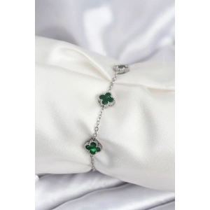 316L Çelik Gümüş Renk Yeşil Baby Boy Yonca Kadın Bileklik