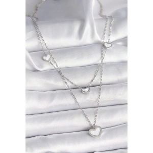 316L Çelik Gümüş Renk Zincir 2Li Zincir Kalp Model Kadın Kolye