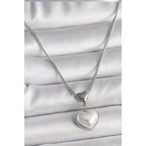 316L Çelik Gümüş Renk Zincir 3D Kalp Model Kadın Kolye