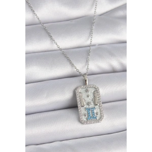 316L Çelik Gümüş Renk Zincir İkizler Burcu Zirkon Taşlı Kadın Kolye