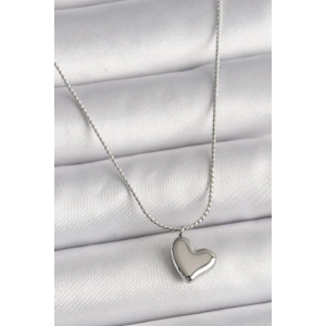 316L Çelik Gümüş Renk Zincir Kalp Figür Kadın Kolye