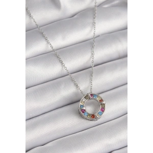 316L Çelik Gümüş Renk Zincir Renkli Zirkon Taşlı Xoxo Model Kadın Kolye