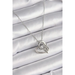 316L Çelik Gümüş Renk Zincir Zirkon Taş Detaylı Kalp Model Sonsuzluk Detay Kadın Kolye