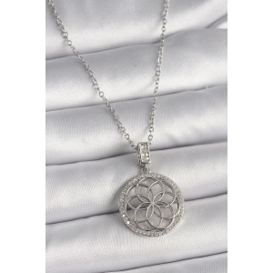 316L Çelik Gümüş Renk Zincir Zirkon Taşlı Lotus Model Kadın Kolye