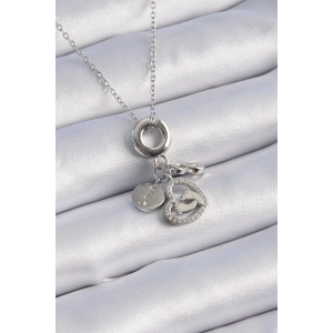 316L Çelik Gümüş Renk Zirkon Taş Detay Kalp Model Charm Kadın Kolye