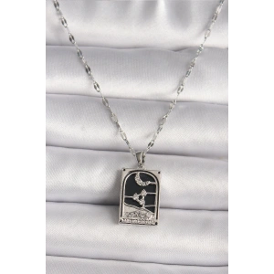 316L Çelik Gümüş Renk Zirkon Taşlı  Ay Figürlü Taror Model Kadın Kolye