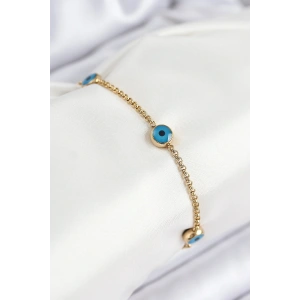 316L Çelik Nazar Boncuğu Model Gold Renk Kadın Bileklik