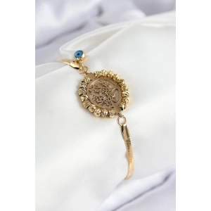 316L Çelik Nazar Boncuk Detaylı Hayat Ağacı Model İtalyan Zincir Gold Renk Kadın Bileklik