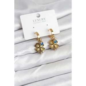 316L Çelik Nazarlı Yonca Model Kadın Küpe